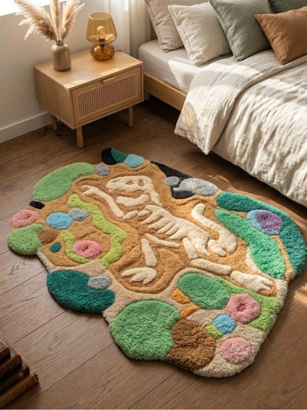 Handcrafted Multi-Color Abstract Dinosaur Fossil Accent Rug 2'x3' - Picture 6 of 6